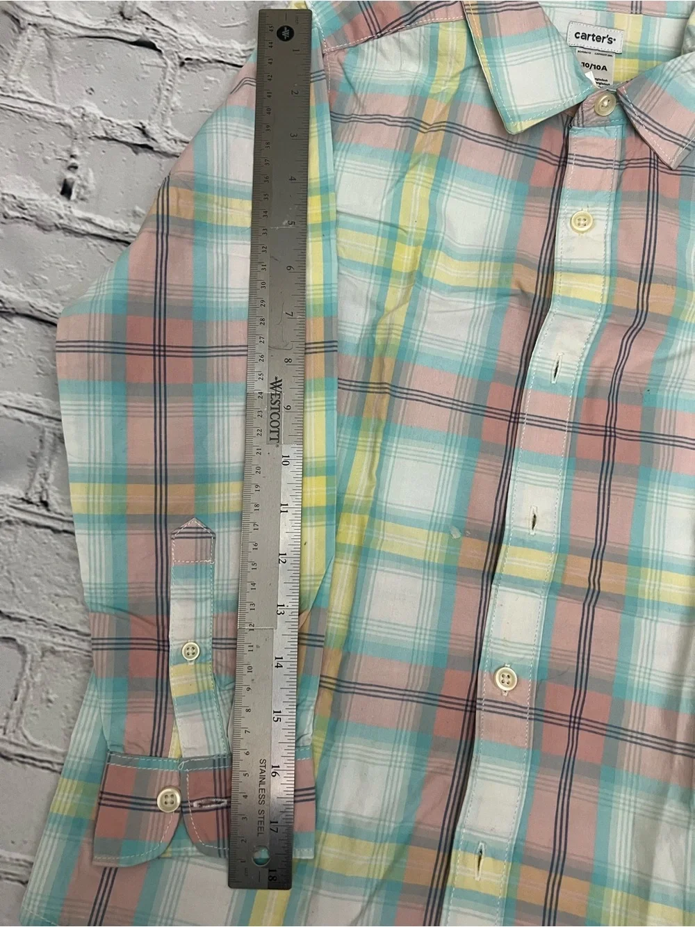 Carter's Pastel Plaid Button-Up Shirt in Mint, Peach & Yellow